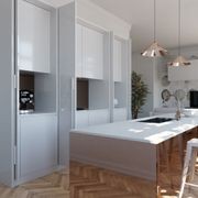 Salice Gravity Pocket Door Installed with Full Height Doors for Kitchen Coffee Station, Hob and Storage - Partially Open