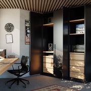Salice Gravity Pocket Door Installed with Full Height Doors for Home Studio - Partially Open