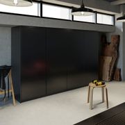 Salice Gravity Pocket Door Installed with Full Height Doors for Garage Workbench - Closed