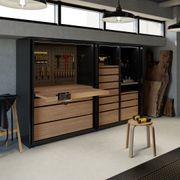 Salice Gravity Pocket Door Installed with Full Height Doors for Garage Workbench - Fully Open