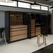 Salice Gravity Pocket Door Installed with Full Height Doors for Garage Workbench - Partially Open