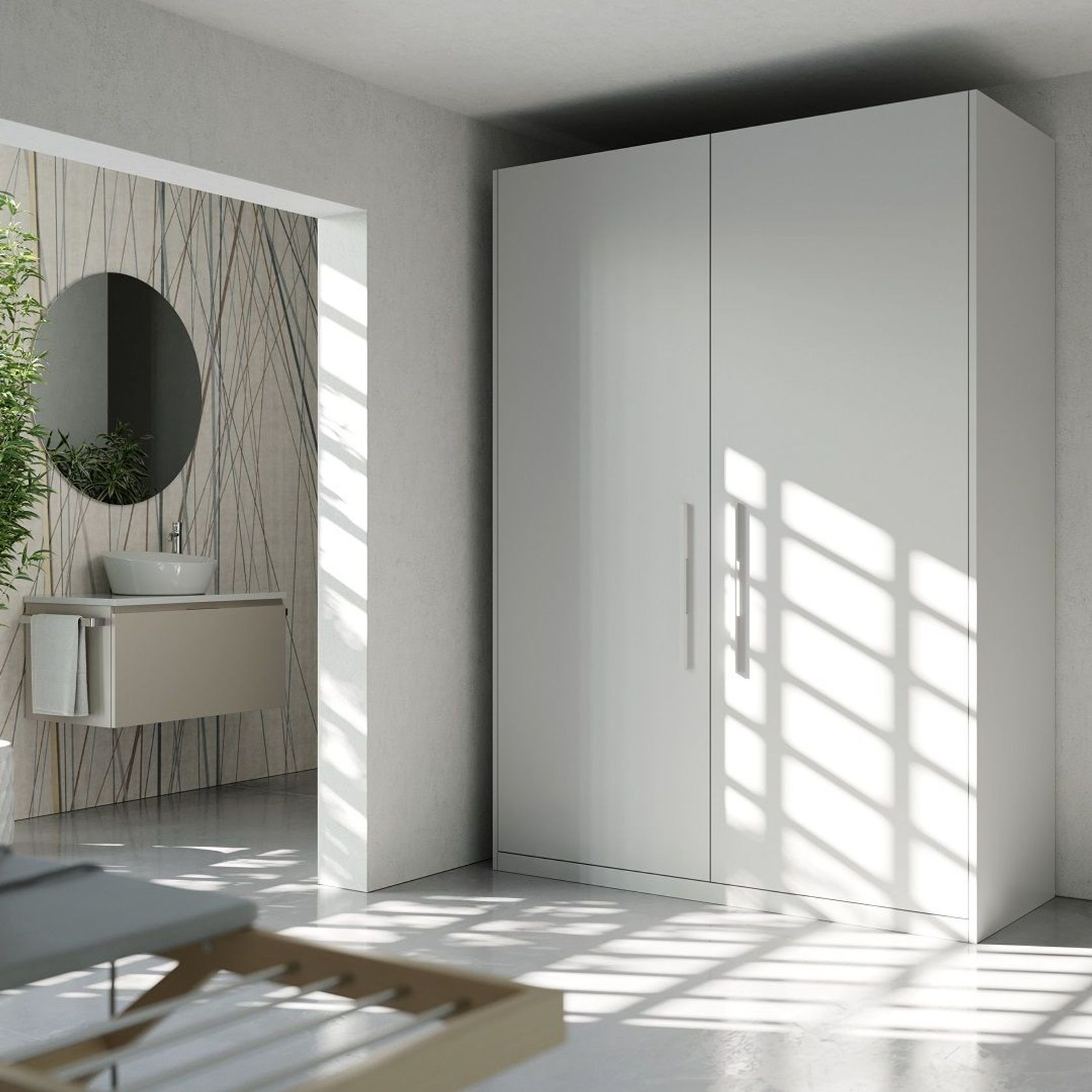 Salice Gravity Pocket Door Installed with Full Height Doors for Laundry Appliance Cupboard - Closed
