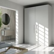 Salice Gravity Pocket Door Installed with Full Height Doors for Laundry Appliance Cupboard - Closed