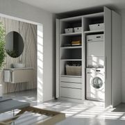 Salice Gravity Pocket Door Installed with Full Height Doors for Laundry Appliance Cupboard - Partially Open