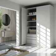 Salice Gravity Pocket Door Installed with Full Height Doors for Laundry Appliance Cupboard - Partiall Open
