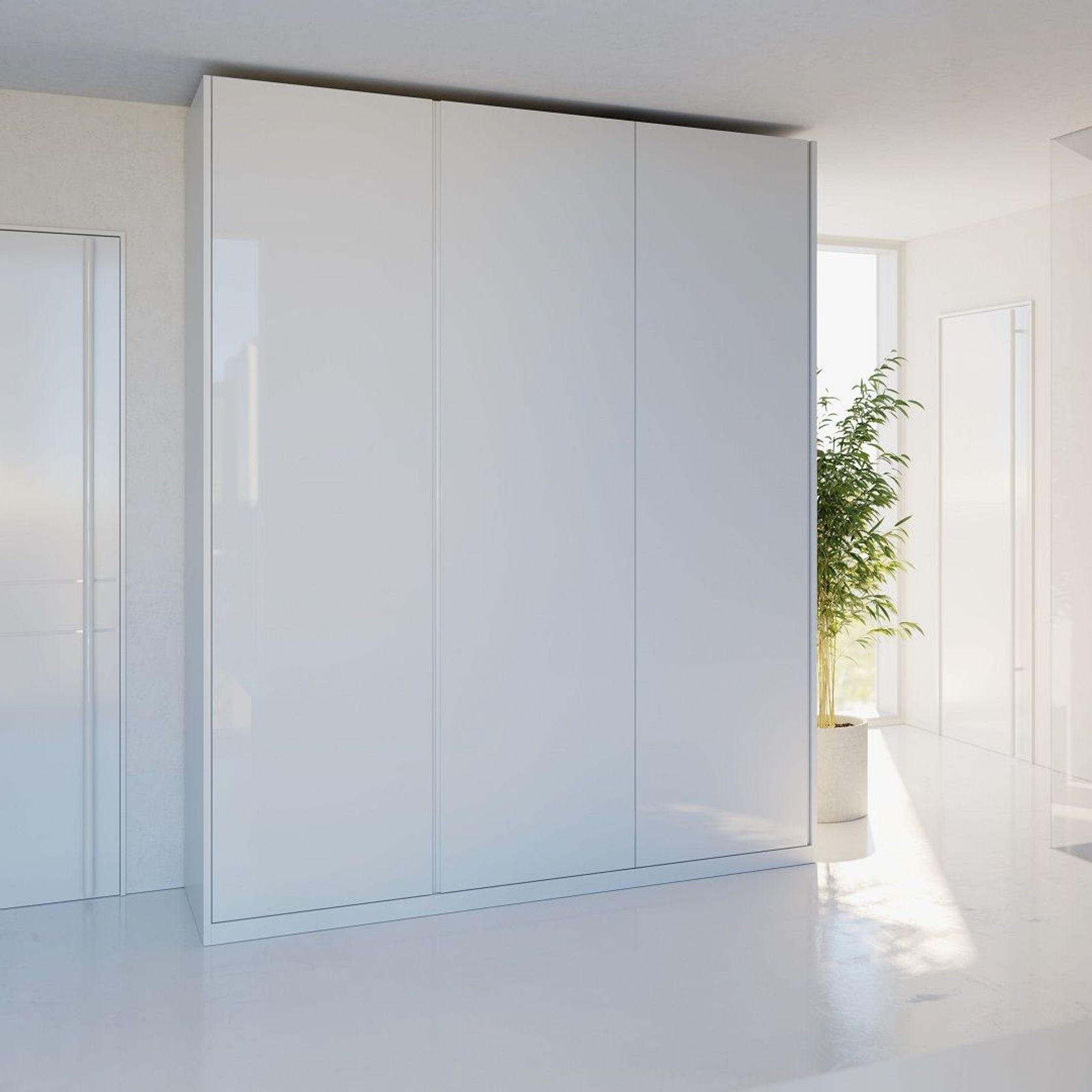 Salice Gravity Pocket Door Installed with Full Height Doors for Linen Cupboard - Closed