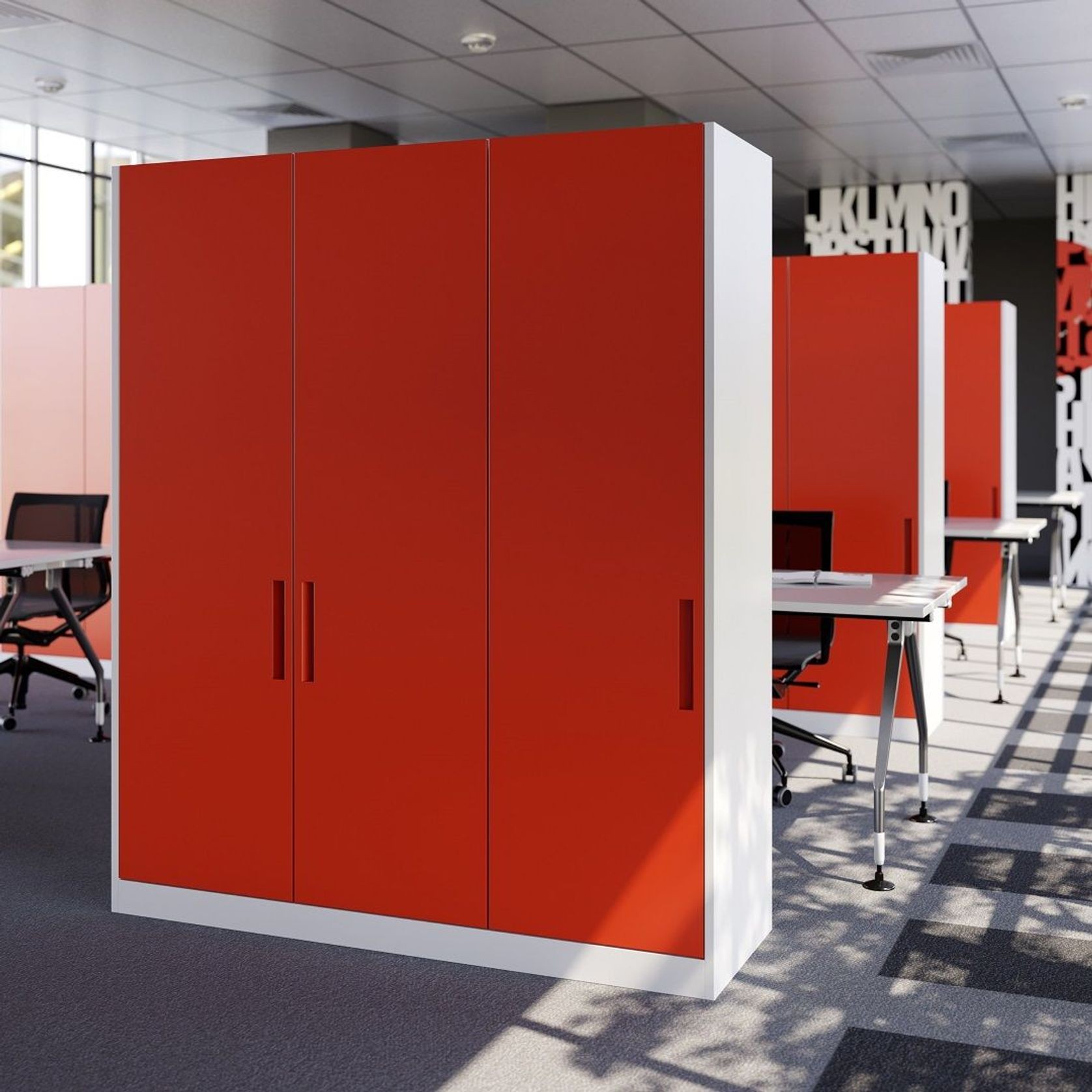 Salice Gravity Pocket Door Installed with Full Height Doors for Office Storage Cupboard - Closed