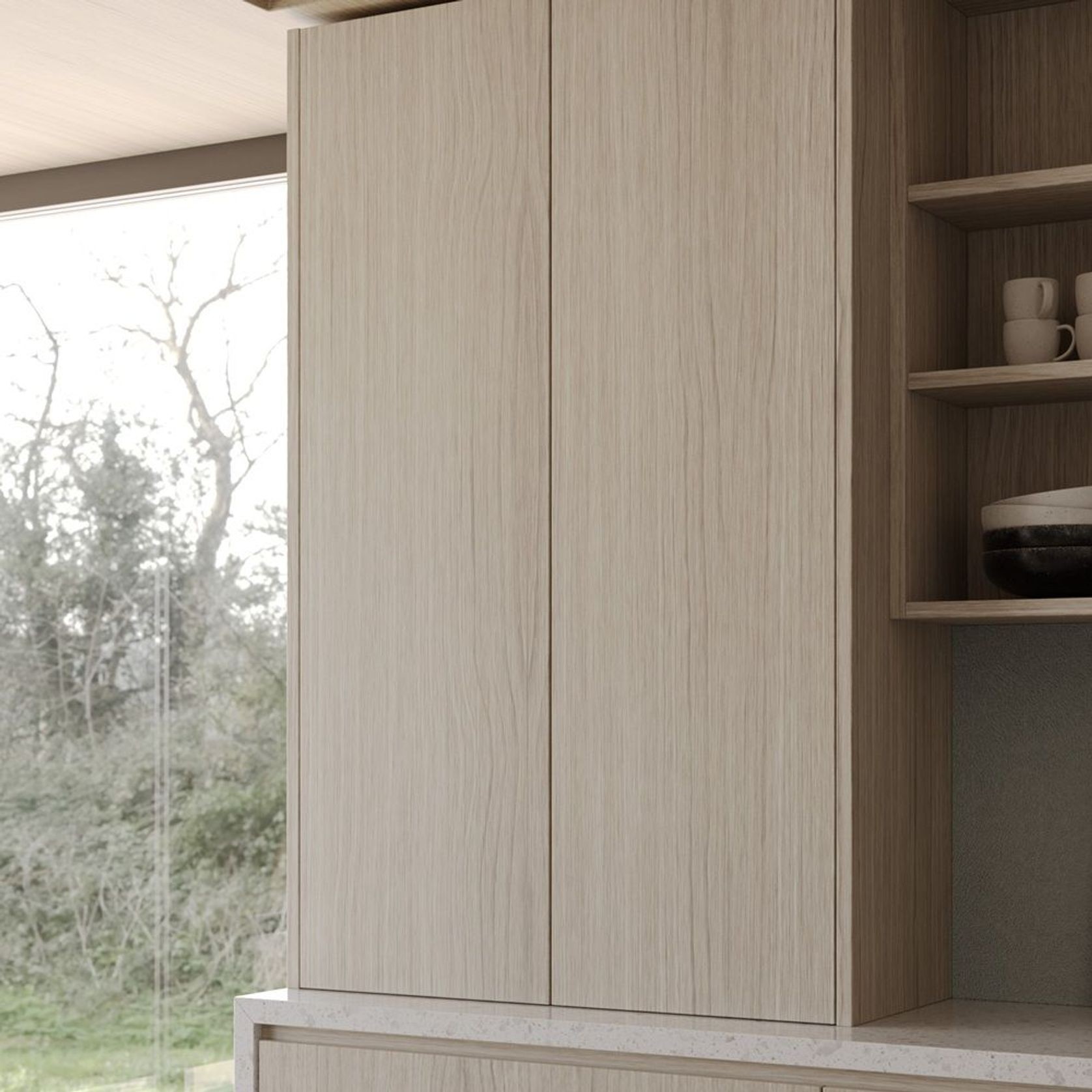 Salice Gravity Pocket Doors Installed Over Bench - Closed