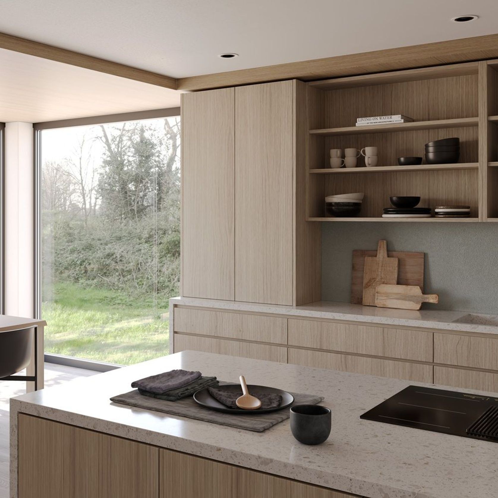 Salice Gravity Pocket Doors Installed Over Bench - Closed