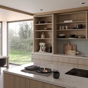 Salice Gravity Pocket Doors Installed Over Bench - Fully Open