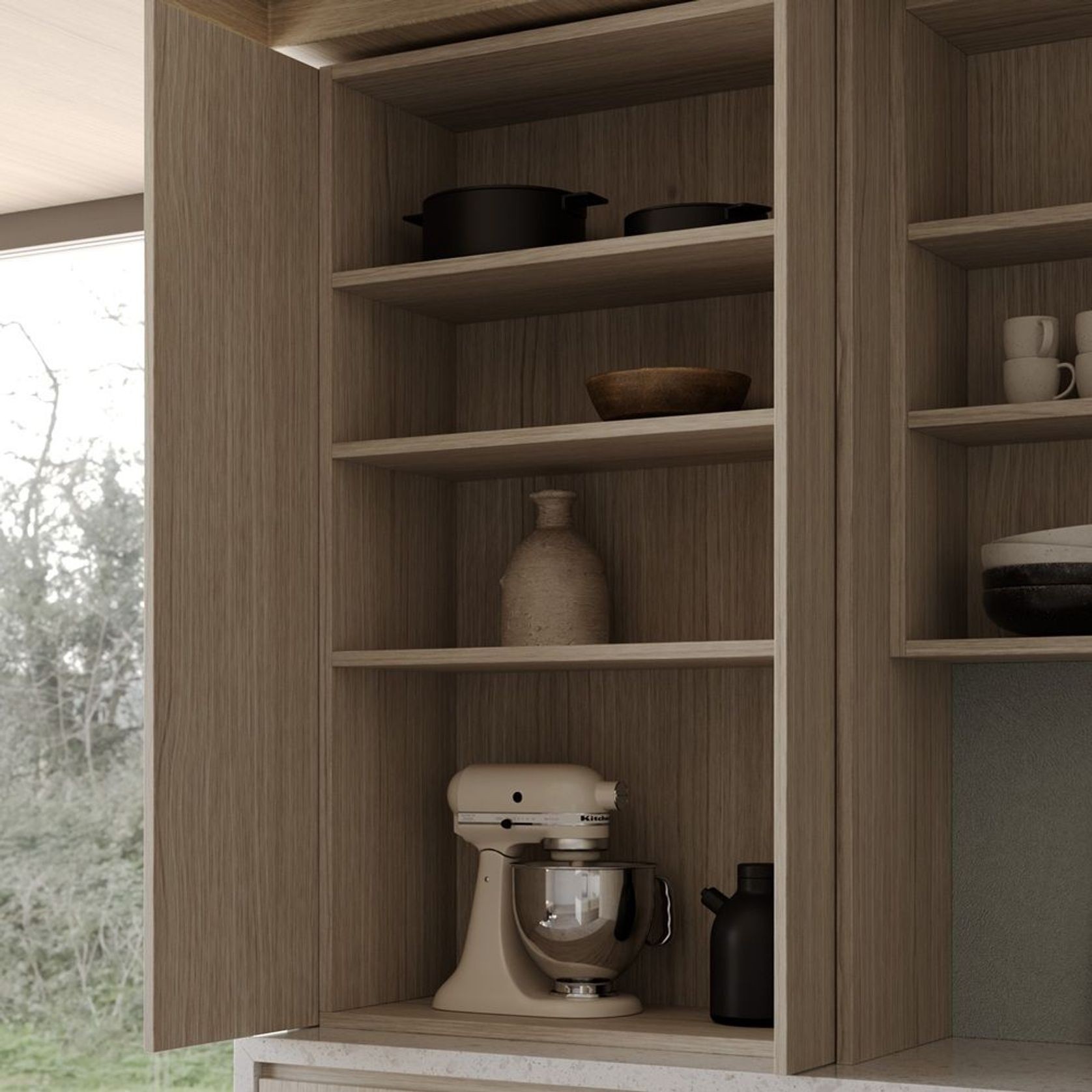 Salice Gravity Pocket Doors Installed Over Bench - Partially Open