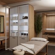 Salice Gravity Pocket Door Installed with Full Height Doors for Beauty Spa - Partially Open