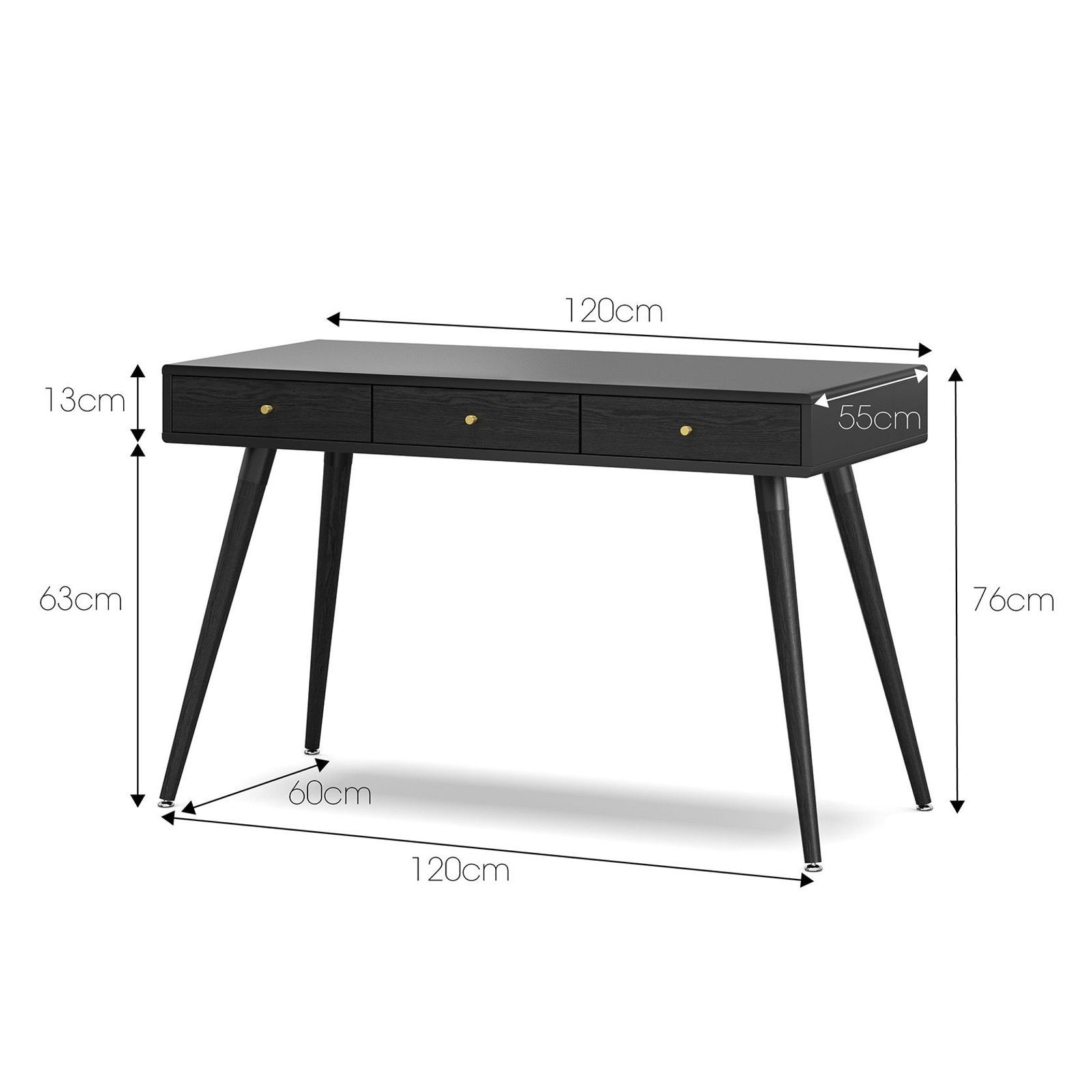 Einar 3 Drawer Office Writing Desk | Black gallery detail image