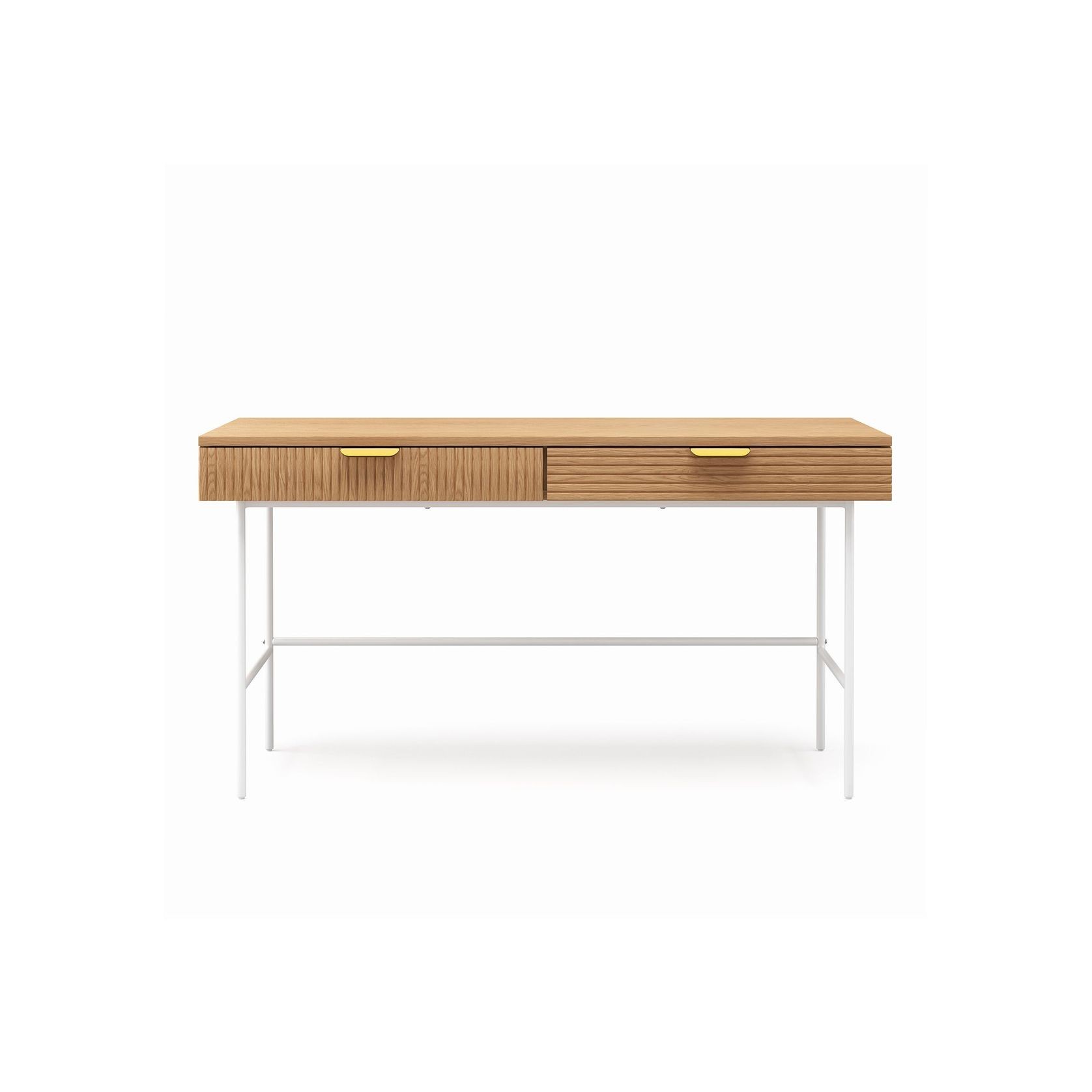 Kina Ripple Slatted Desk | 140cm | Natural Oak & White gallery detail image