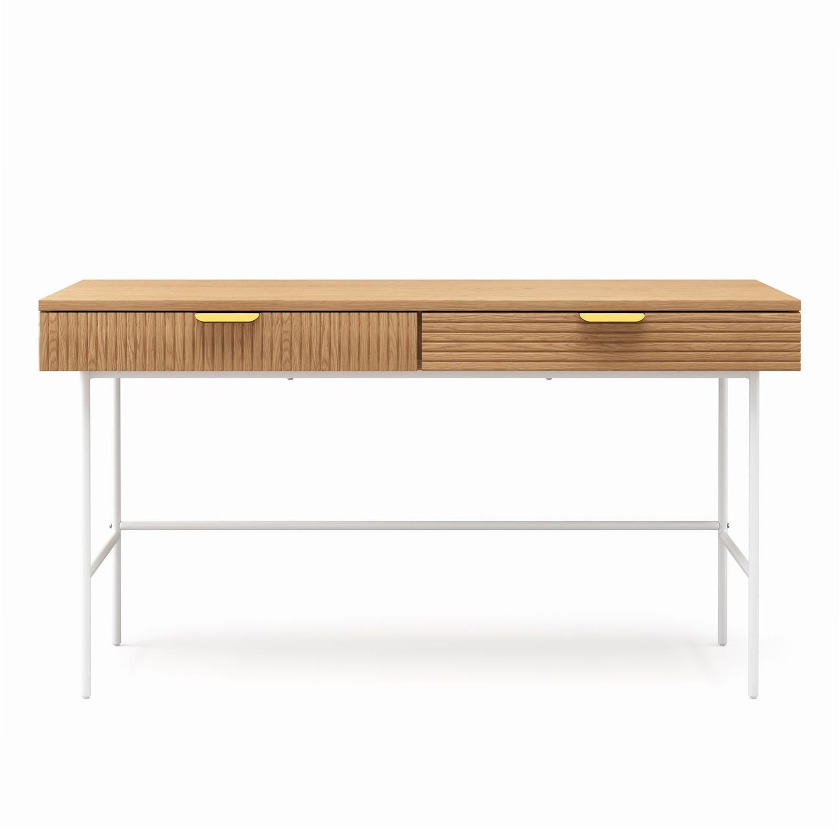 Kina Ripple Slatted Desk | 140cm | Natural Oak & White gallery detail image