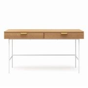 Kina Ripple Slatted Desk | 140cm | Natural Oak & White gallery detail image