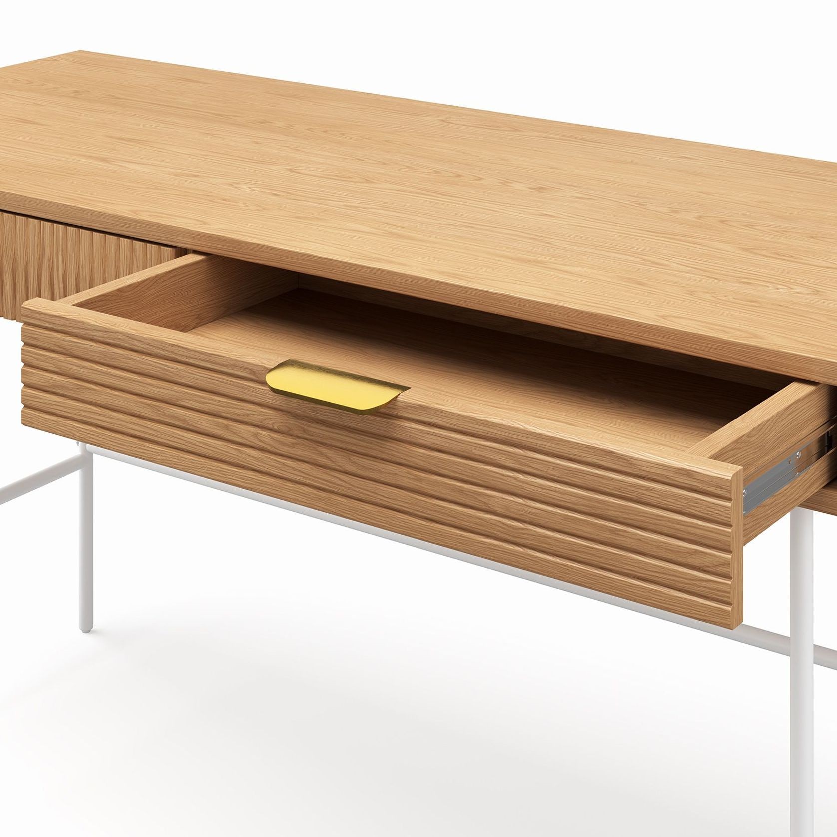 Kina Ripple Slatted Desk | 140cm | Natural Oak & White gallery detail image