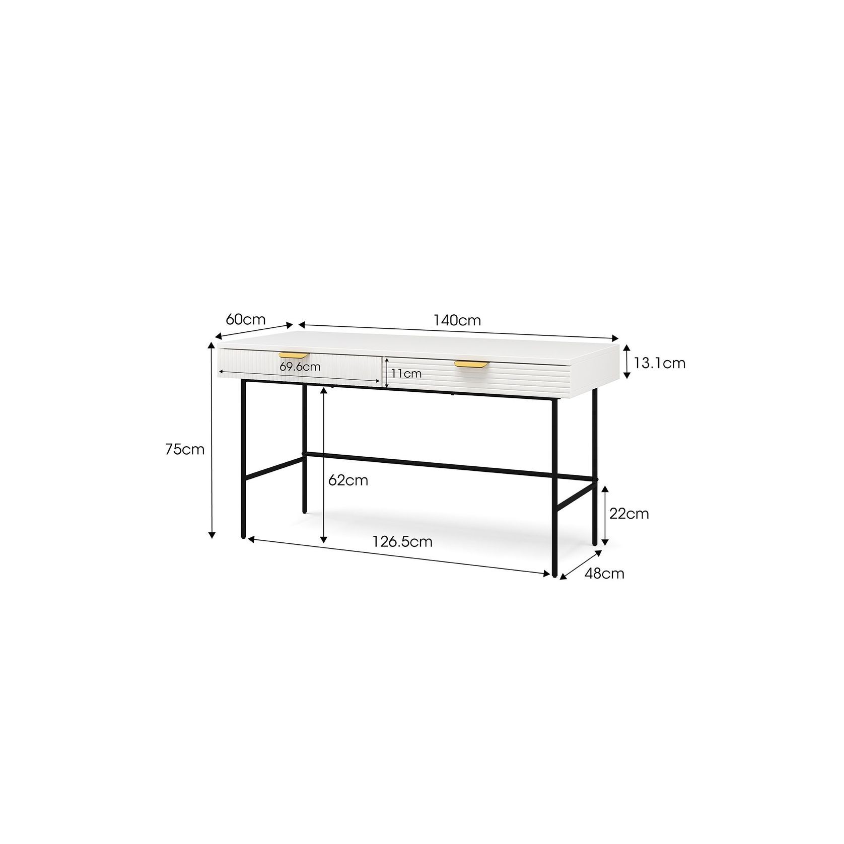 Kina Ripple Slatted Desk | 140cm | White & Black gallery detail image