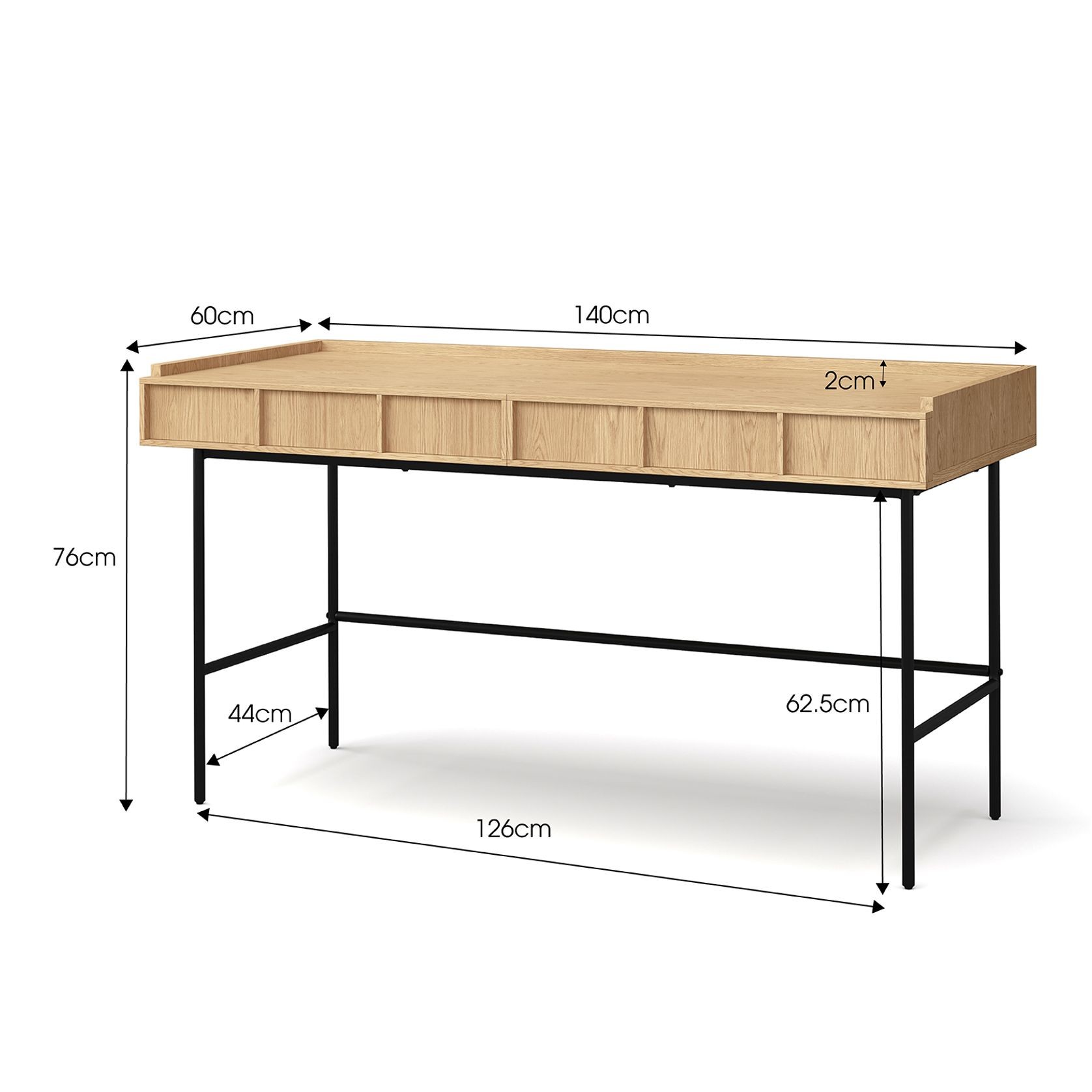 Linea 2 Drawer 140cm Desk Natural Oak | L3 Home gallery detail image