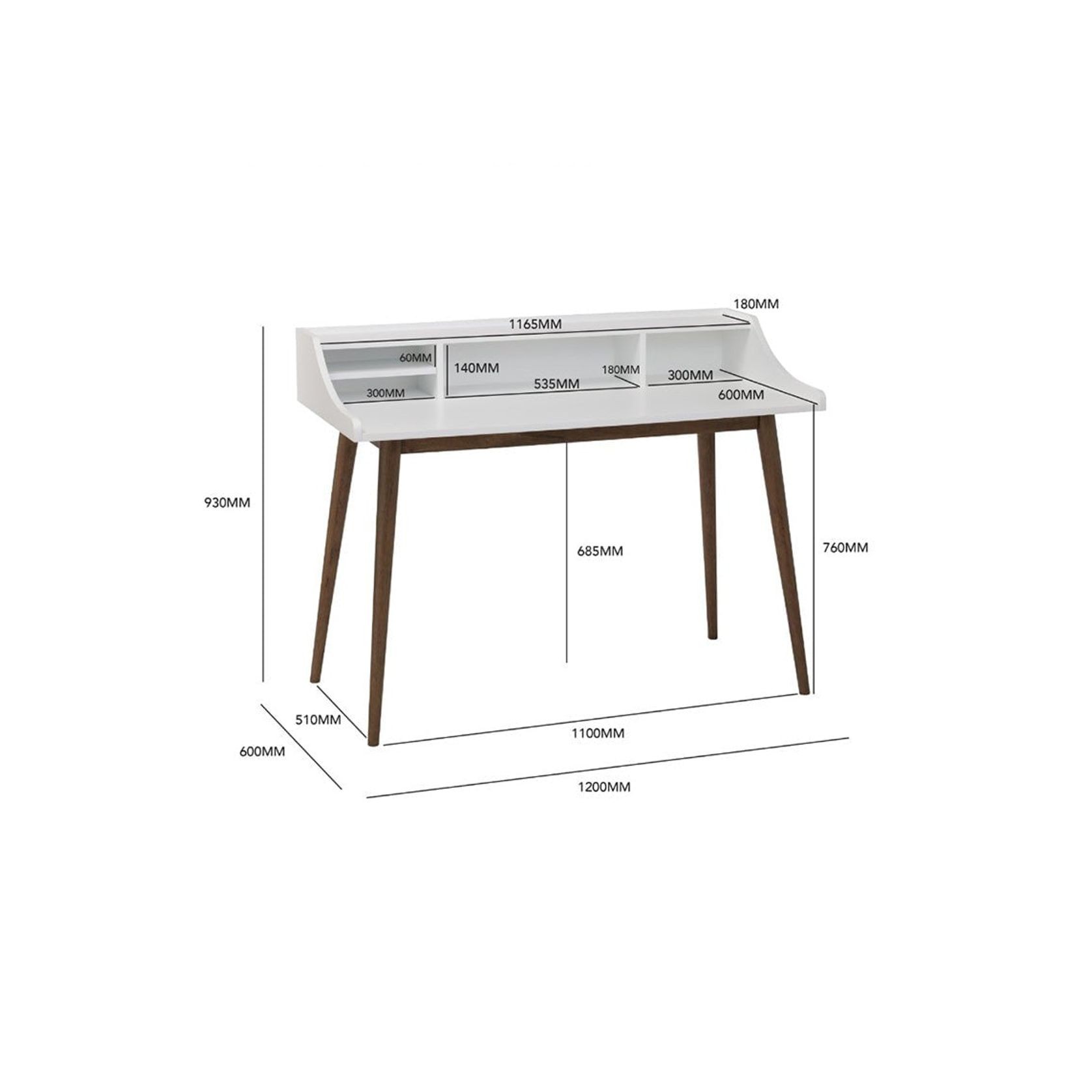 LAGOM Study Desk 120cm - White & Walnut gallery detail image