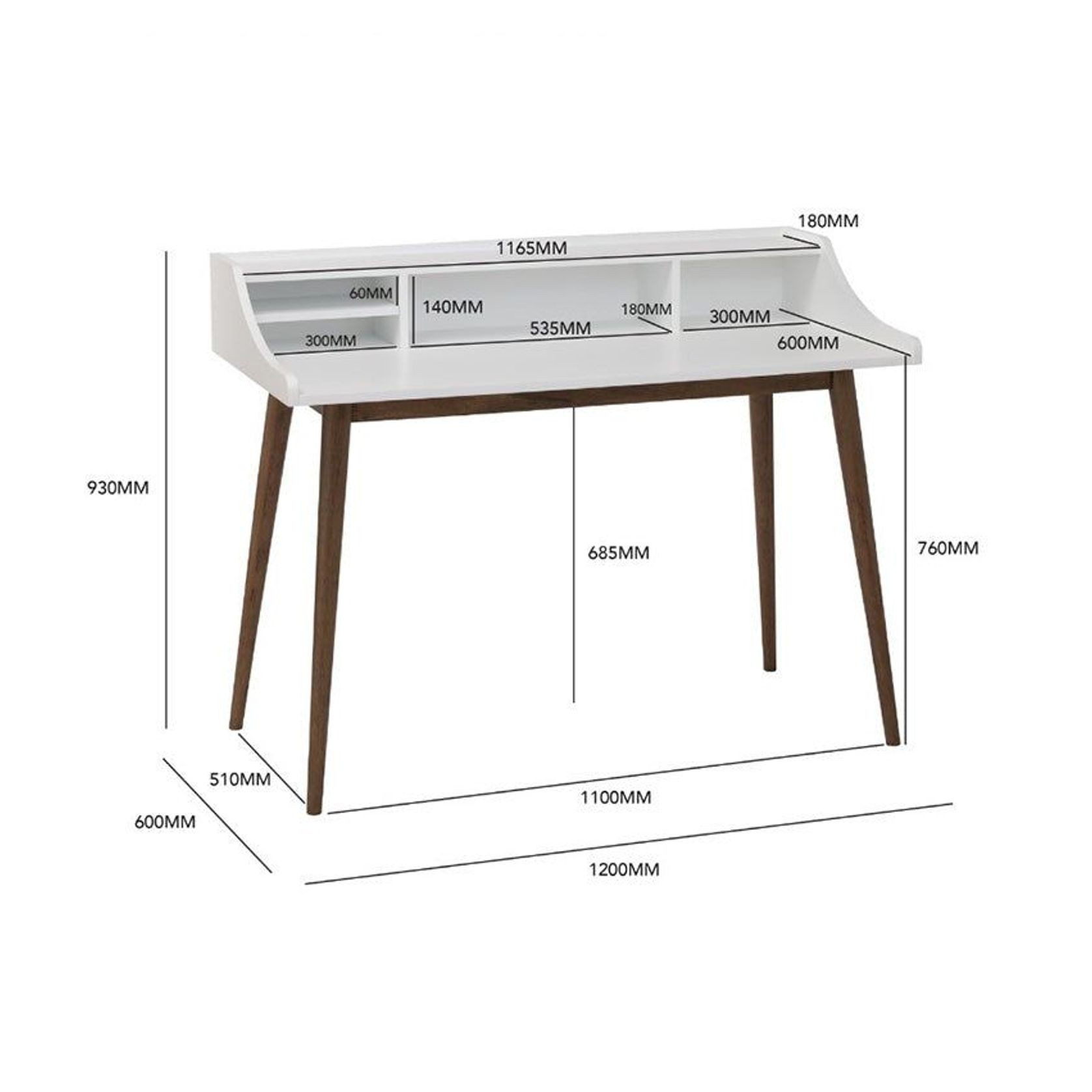 LAGOM Study Desk 120cm - White & Walnut gallery detail image