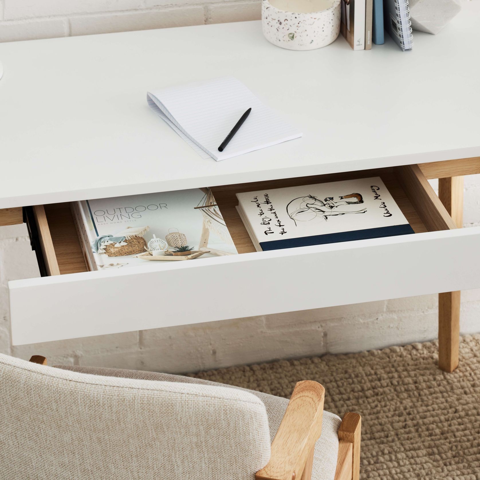 Byron Office Desk | 1 Drawer | Natural Hardwood gallery detail image