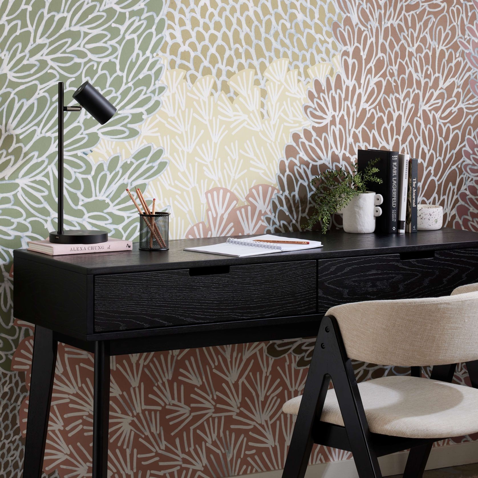 Cannes Office Desk | 2 Drawer | Black Hardwood gallery detail image