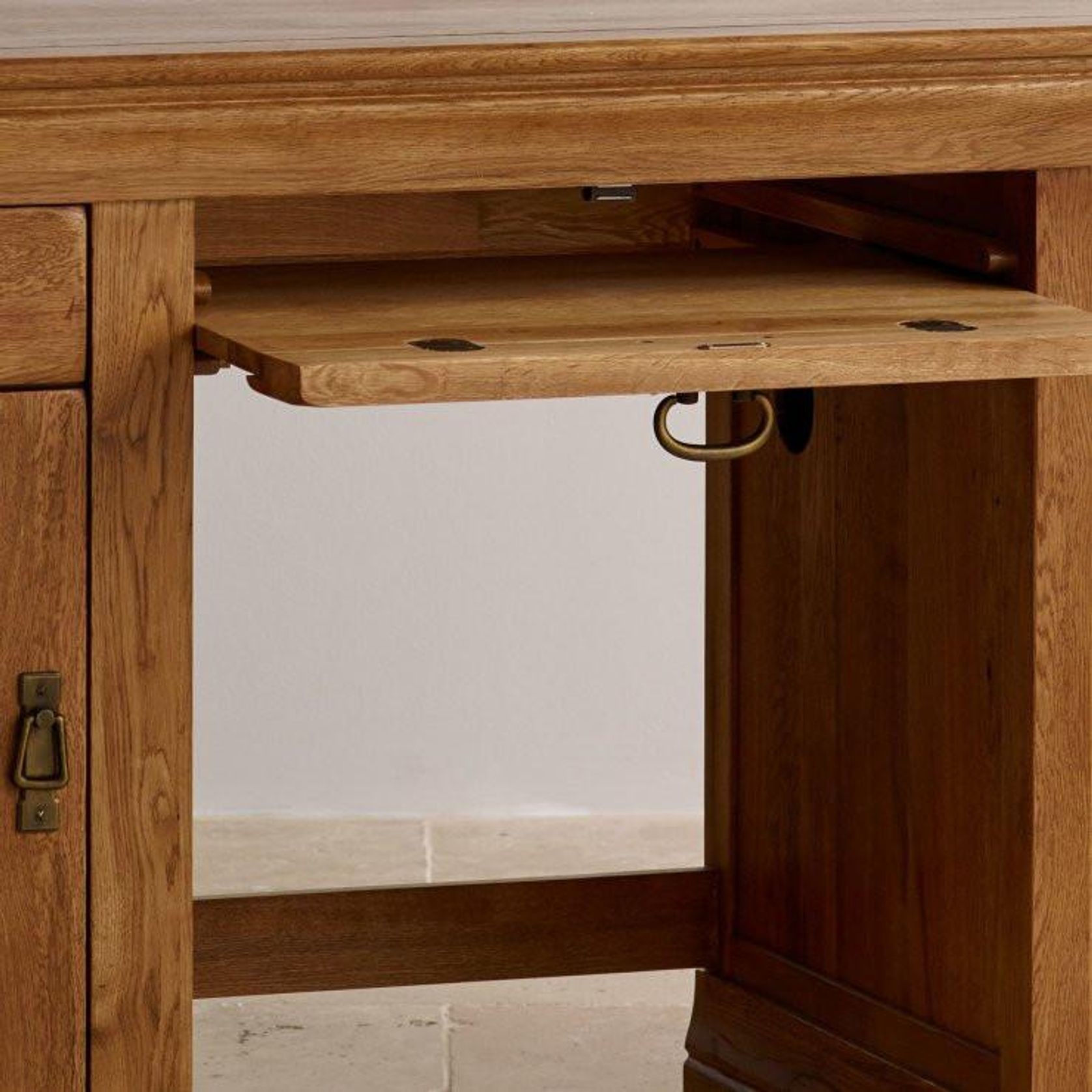 French Rustic Solid Oak Computer Desk gallery detail image