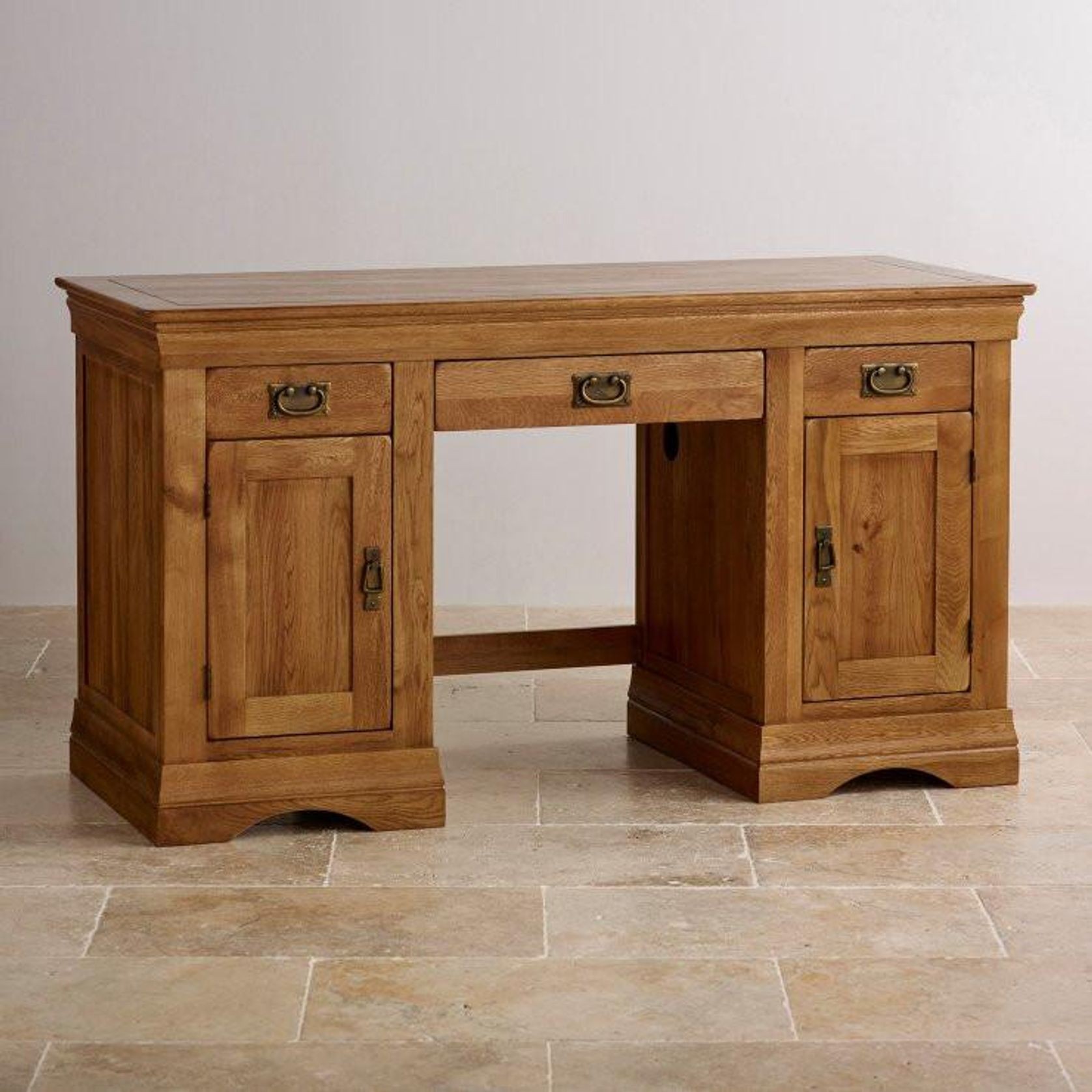French Rustic Solid Oak Computer Desk gallery detail image