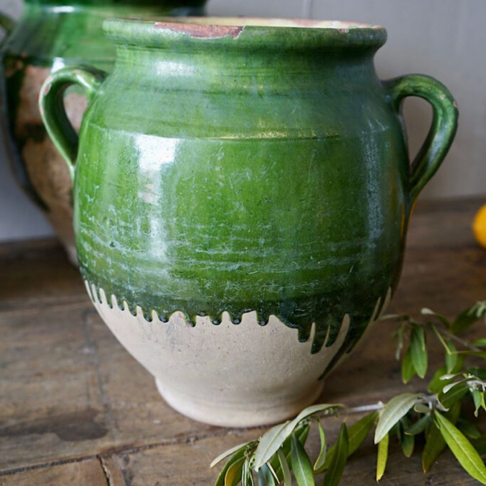 French Antique Green Confit Pots gallery detail image
