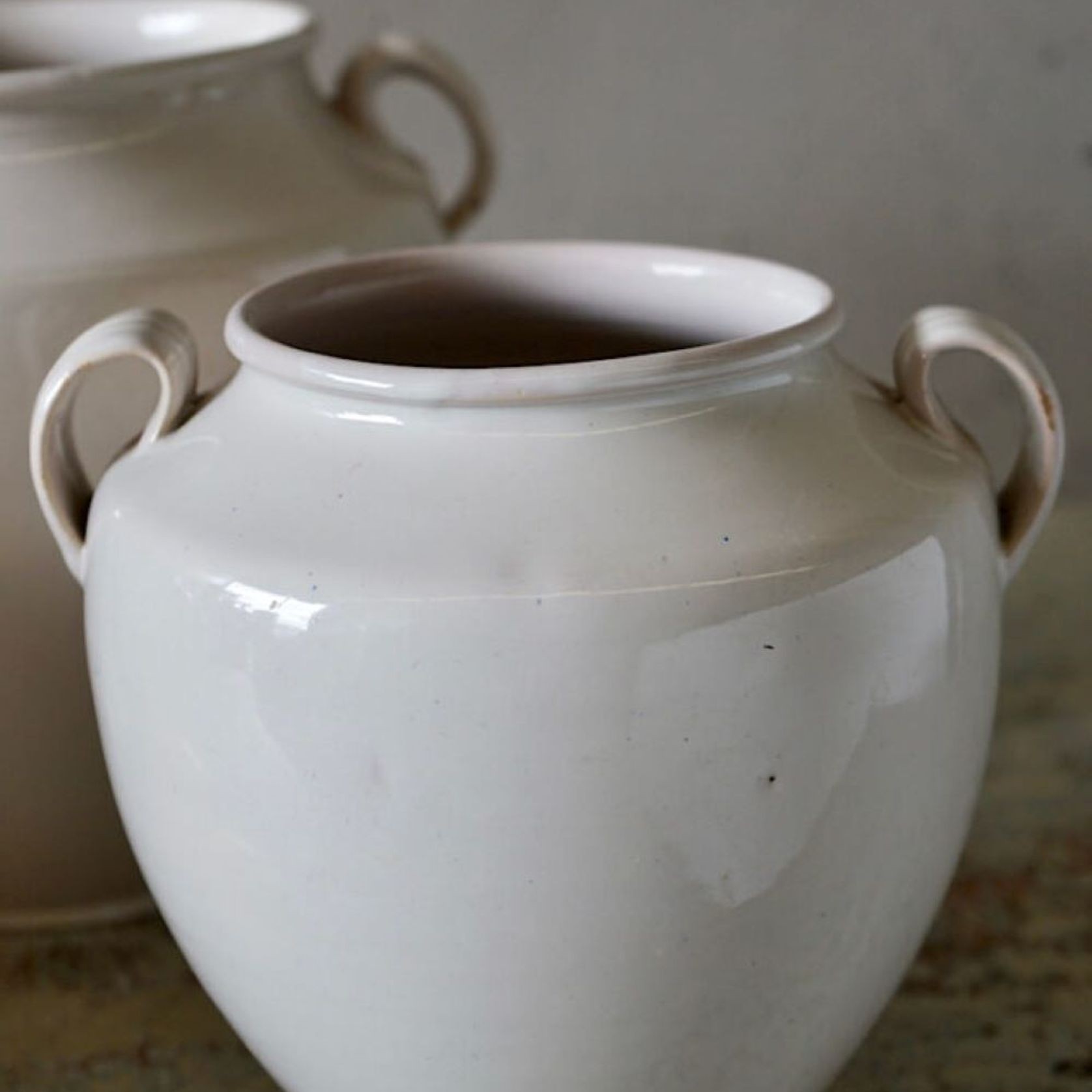 French Antique White Confit Pots gallery detail image