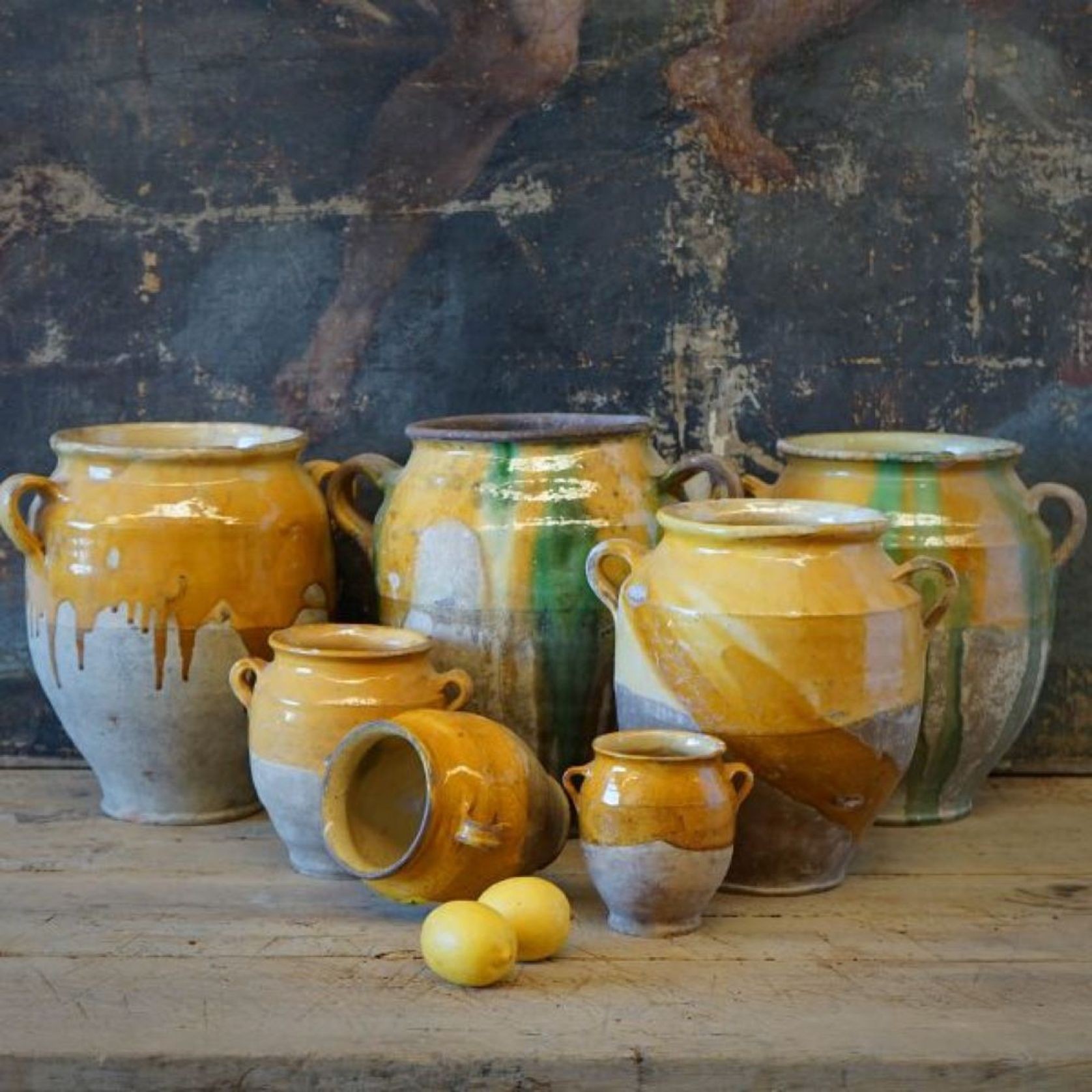 French Antique Yellow Confit Pots gallery detail image