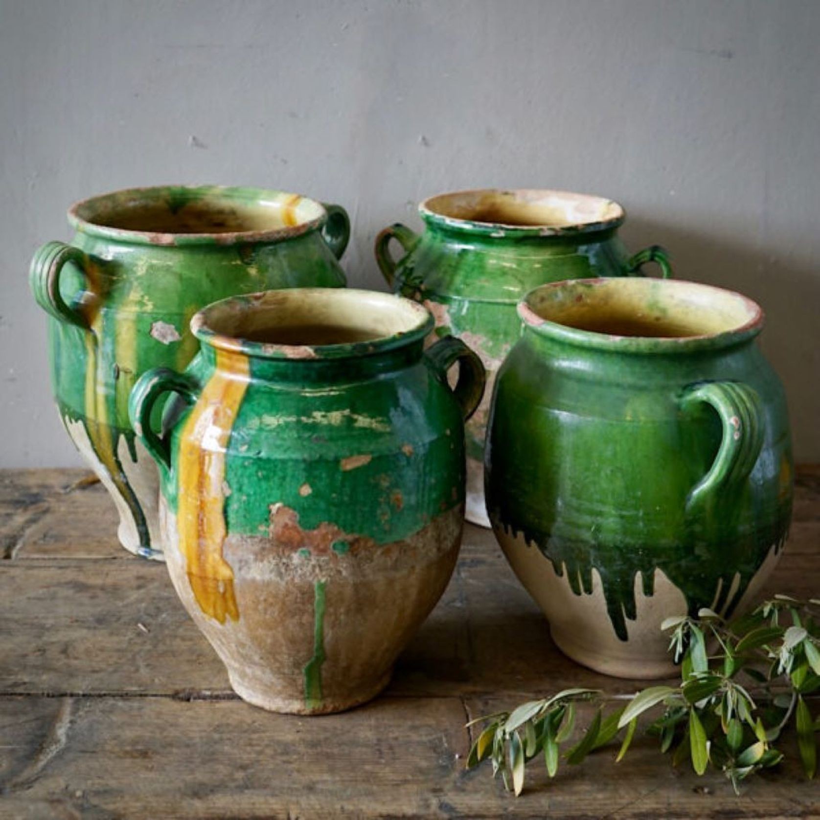 French Antique Green Confit Pots gallery detail image