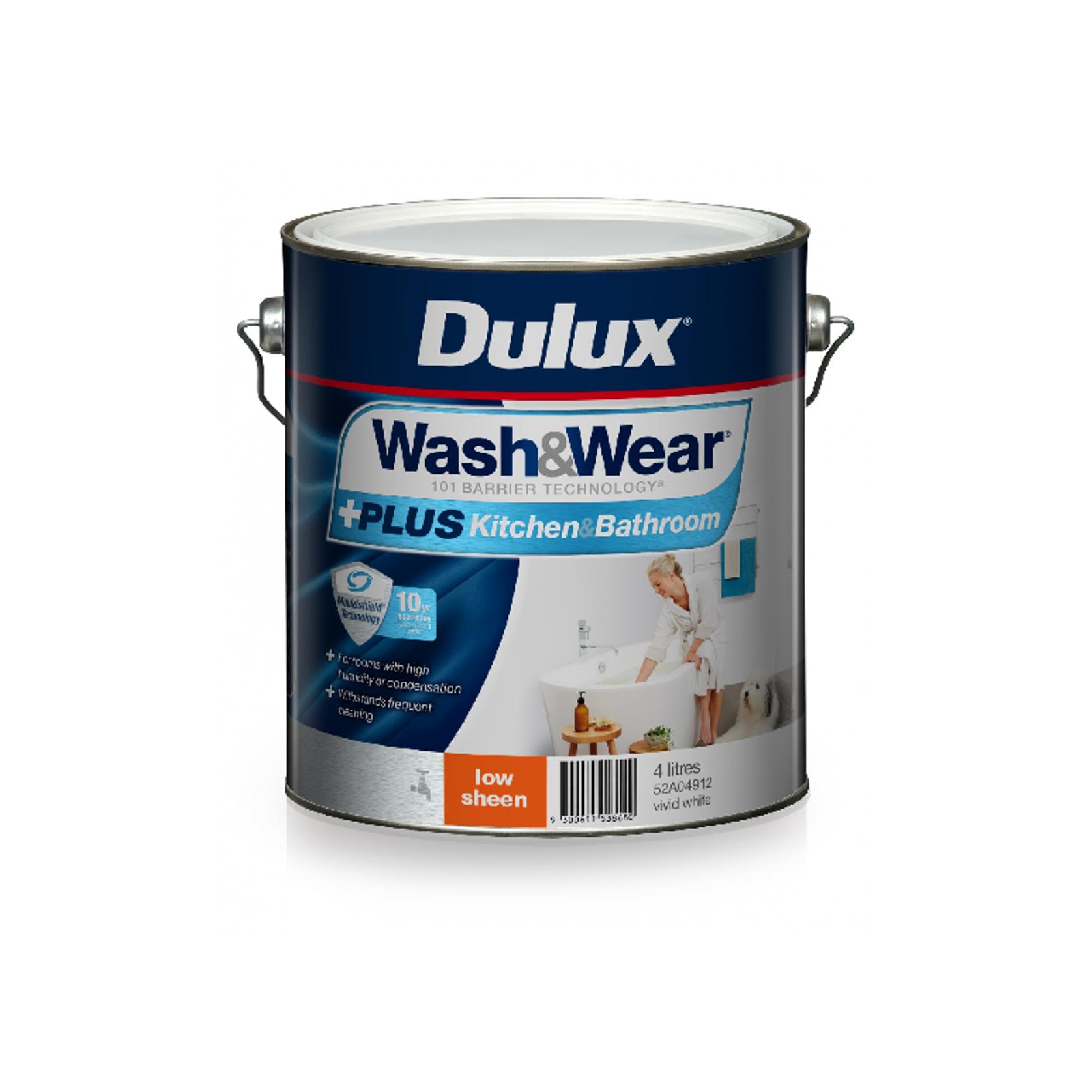Wash&Wear+ Kitchen & Bathroom Low Sheen 4L by Dulux gallery detail image