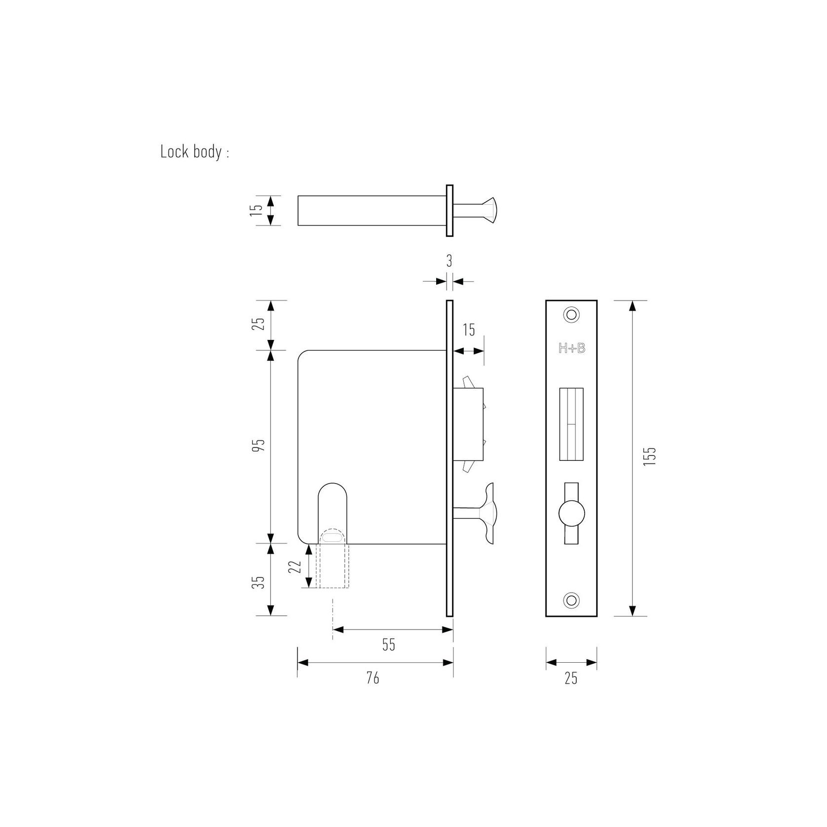 HB1480 Series for Sliding Doors – 310mm – 55mm Backset gallery detail image