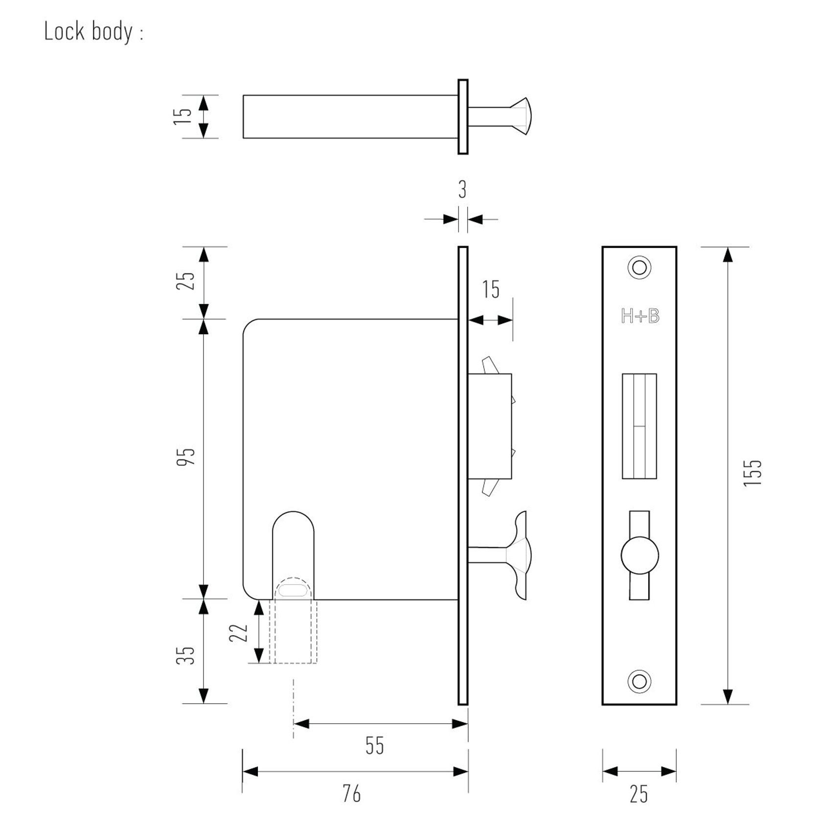HB1480 Series for Sliding Doors – 310mm – 55mm Backset gallery detail image