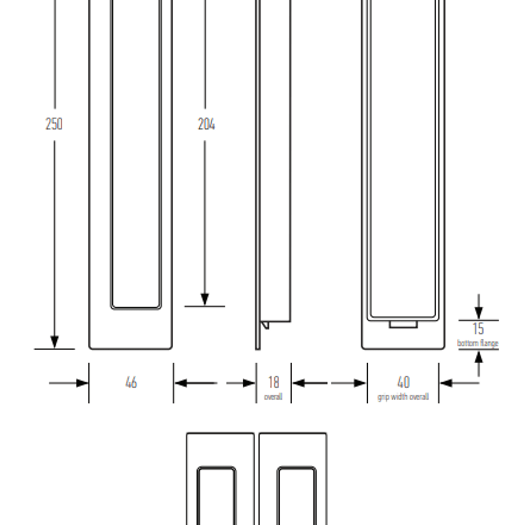 HB677 250mm Flush Pull for Sliding Doors gallery detail image