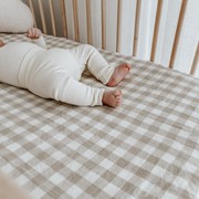 100% French Flax Linen Fitted Cot sheet- Natural Gingham gallery detail image