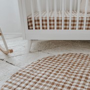 100% French Flax Linen Fitted Cot sheet- Ginger Gingham gallery detail image