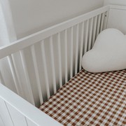 100% French Flax Linen Fitted Cot sheet- Ginger Gingham gallery detail image