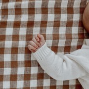 100% French Flax Linen Fitted Cot sheet- Ginger Gingham gallery detail image