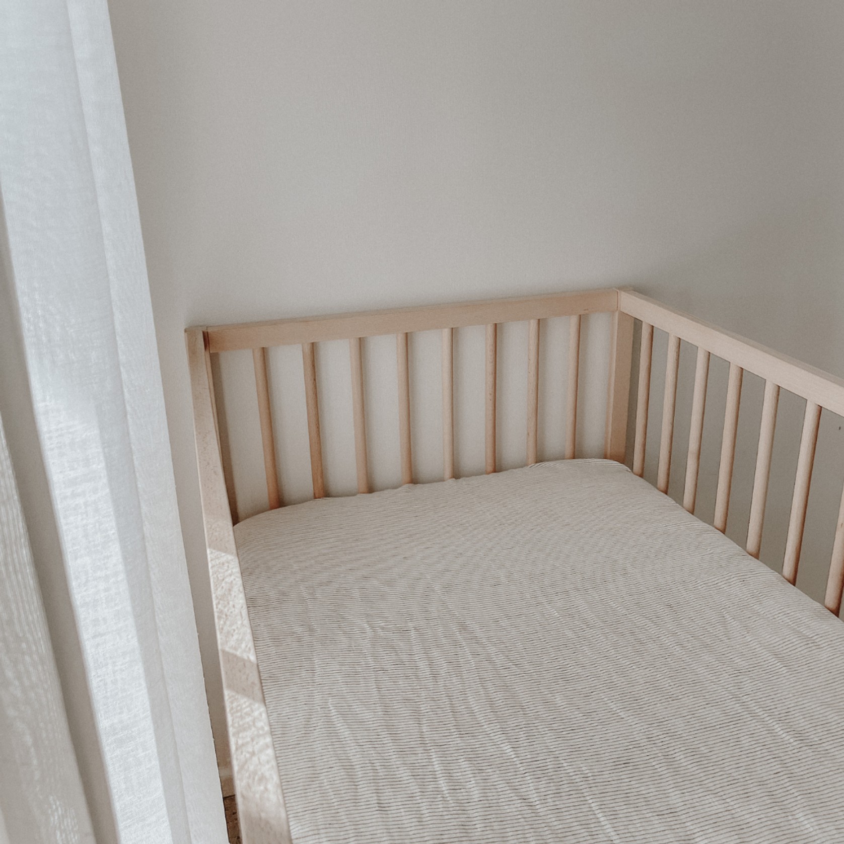 100% French Flax Linen fitted Cot Sheet- Charcoal Pinstripe gallery detail image