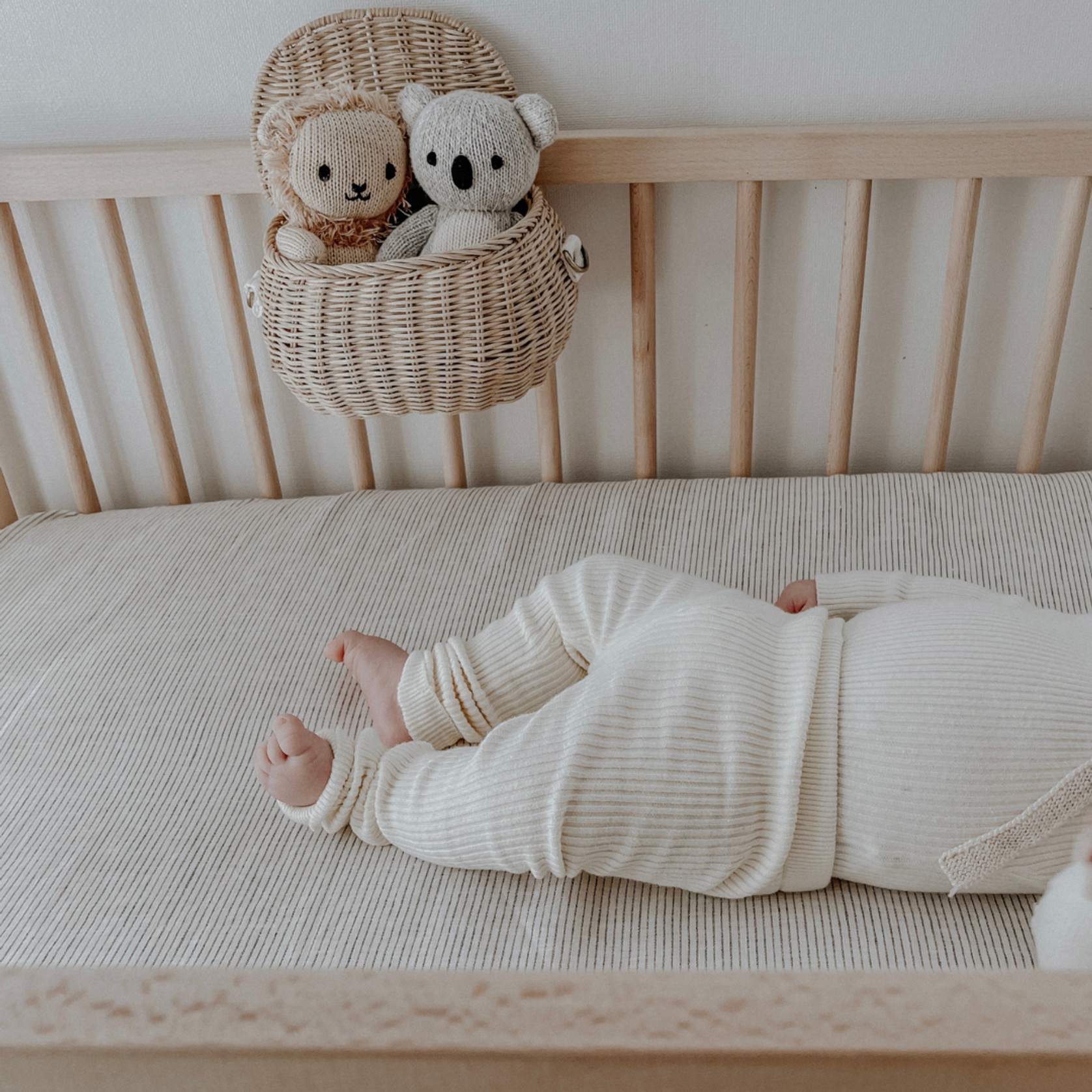 100% French Flax Linen fitted Cot Sheet- Charcoal Pinstripe gallery detail image