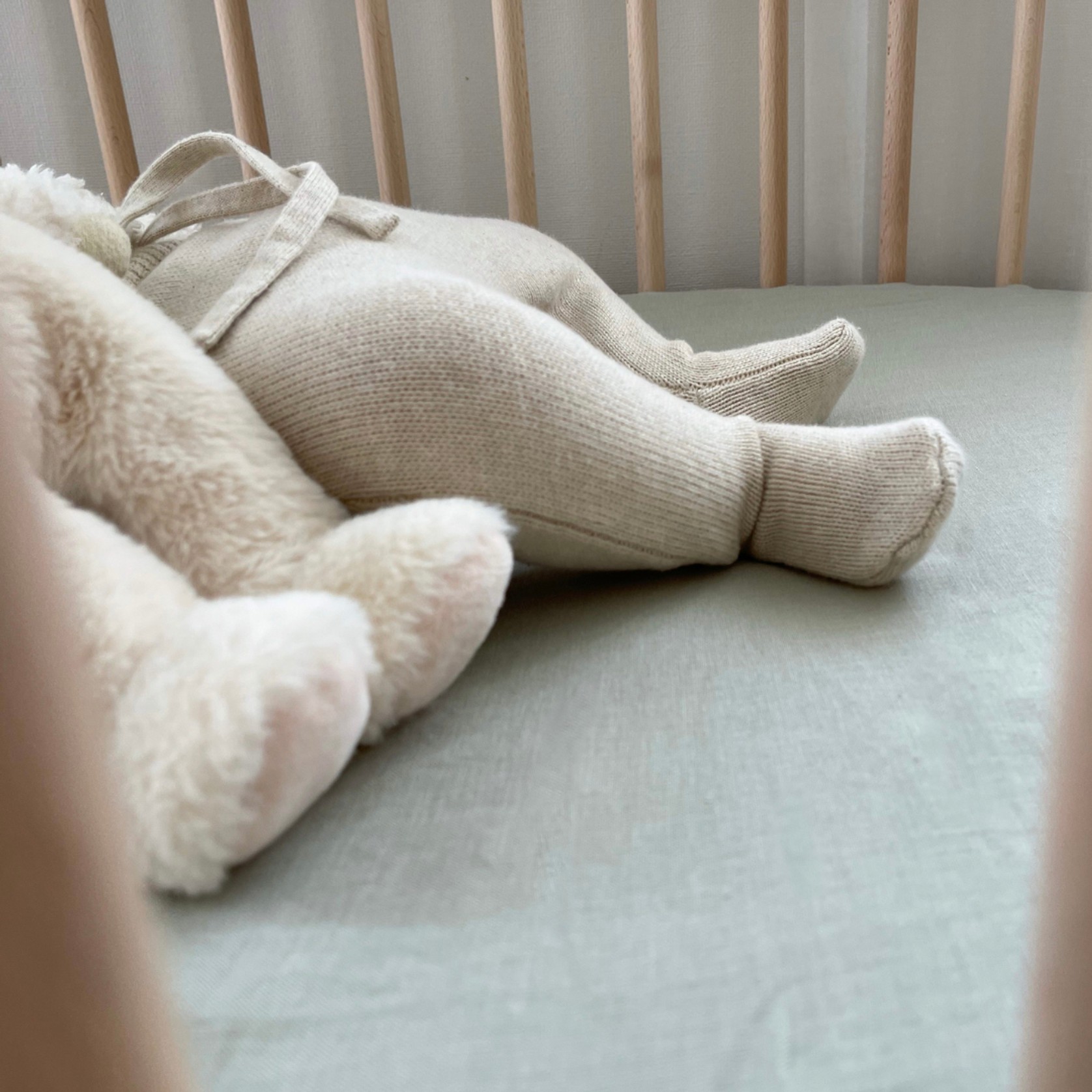 100% French Flax Linen fitted Cot Sheet- Lichen gallery detail image