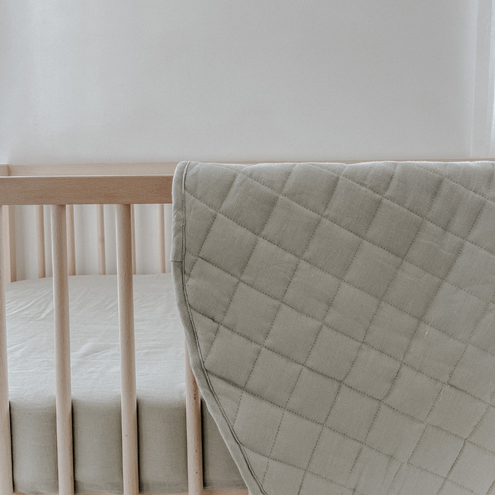 100% French Flax Linen fitted Cot Sheet- Sage gallery detail image