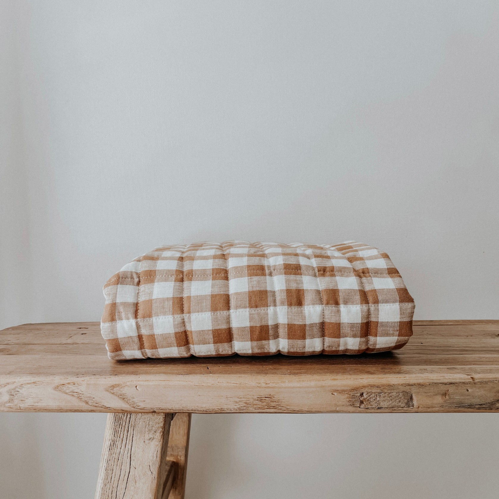 100% French Flax Linen Playmat (Reversible)- Ginger Gingham/Ginger gallery detail image