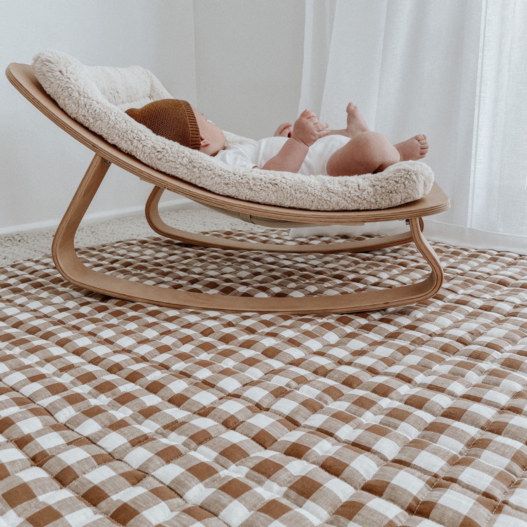 100% French Flax Linen Playmat (Reversible)- Ginger Gingham/Ginger gallery detail image
