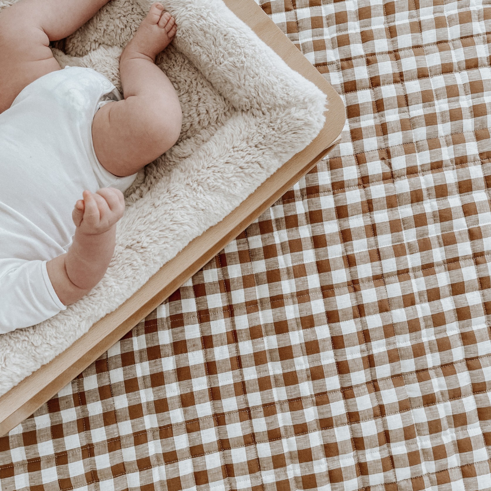 100% French Flax Linen Playmat (Reversible)- Ginger Gingham/Ginger gallery detail image