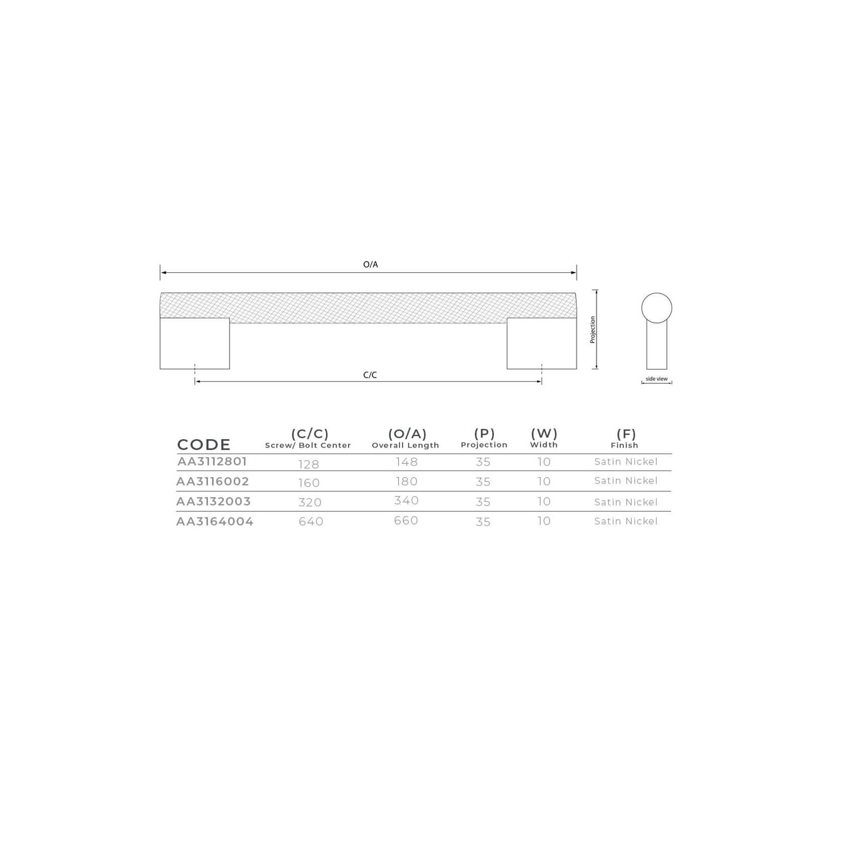 KT&CO Kitchen cabinet handles knurled palm beach gallery detail image