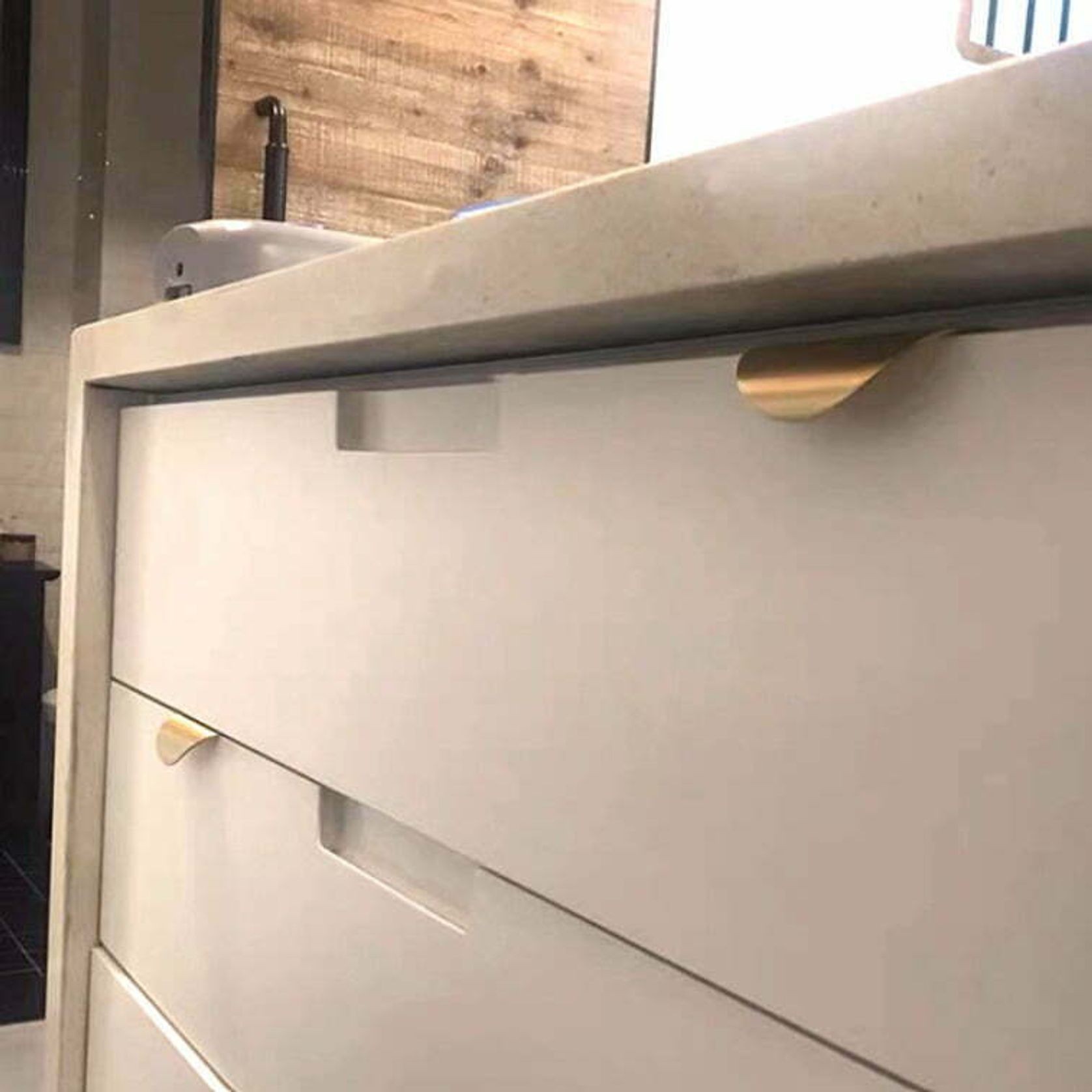 Brass kitchen lip pull handles round gallery detail image